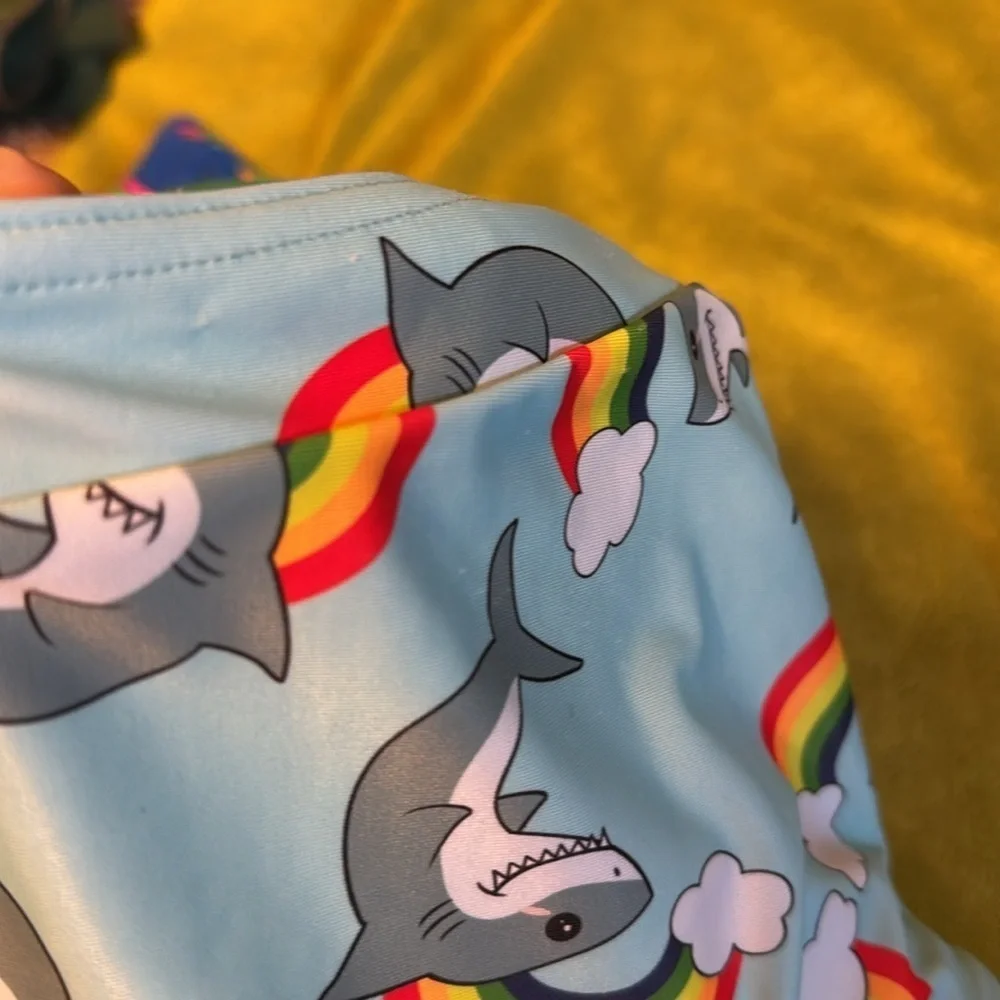 ModCloth X Collectif Rainbow Shark Swim 1X and Blue Gingham 1 piece